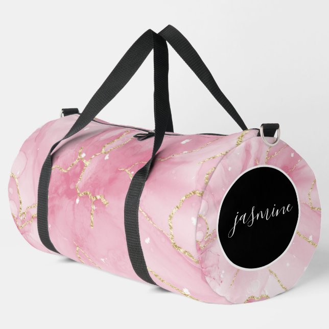 Bolso De Deporte Grande Nombre personalizado Purpurina rosa Agat monograma (Esquina izquierda)