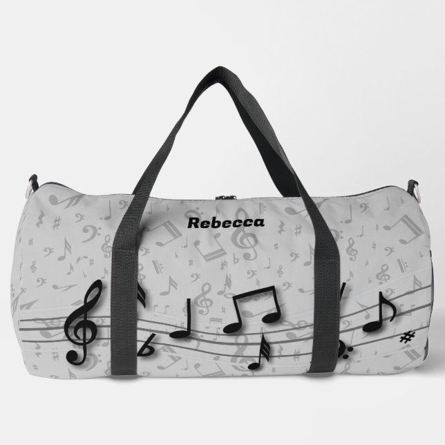 Bolso De Deporte Grande Notas de música en negro y gris personalizadas (Anverso)