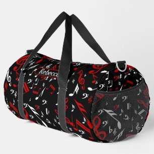 Bolso De Deporte Grande Notas musicales personalizadas en blanco y negro