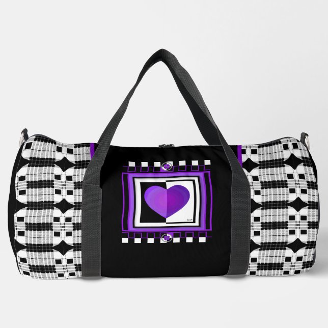Bolso De Deporte Grande Palizas corazones púrpura de B&W (Anverso)