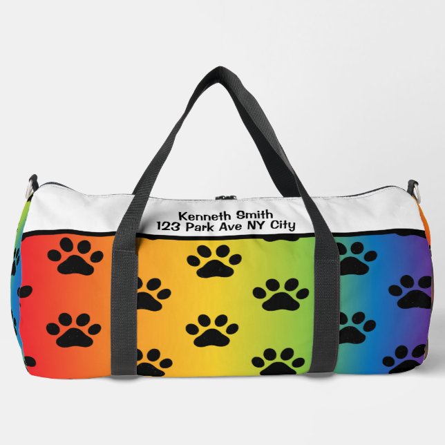 Bolso De Deporte Grande Pastel Rainbow Gradient Paw Print Monogram  (Anverso)