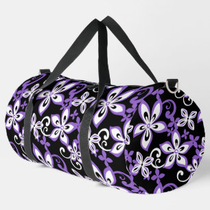 BOLSO DE DEPORTE GRANDE PATRÓN ALOHA HAWAII EN NEGRO/LAVENDERO