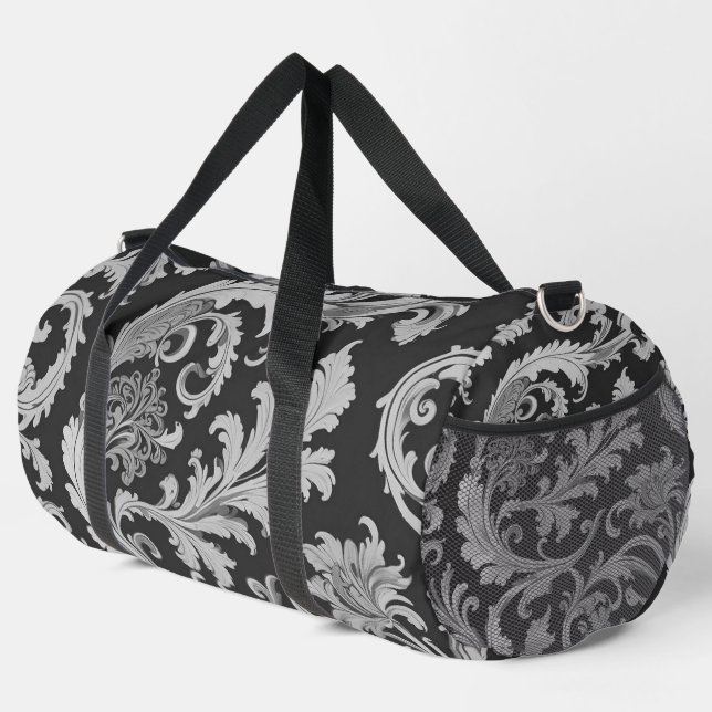 Bolso De Deporte Grande Patrón antiguo de flores monocromo (Esquina derecha)