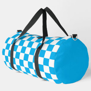 Bolso De Deporte Grande Patrón azul cielo y de verificación blanca