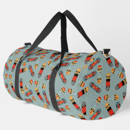 Bolso De Deporte Grande Patrón azul del Skateboard Retro