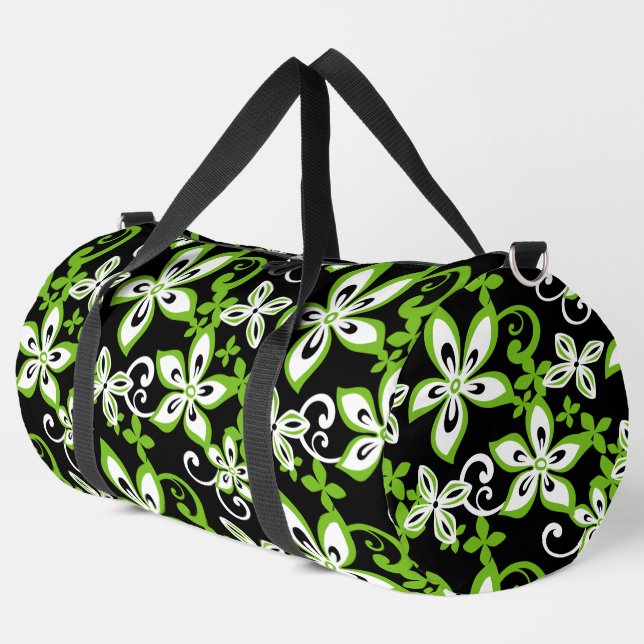 BOLSO DE DEPORTE GRANDE PATRÓN DE ALOHA HAWAII EN NEGRO/LIME (Esquina izquierda)