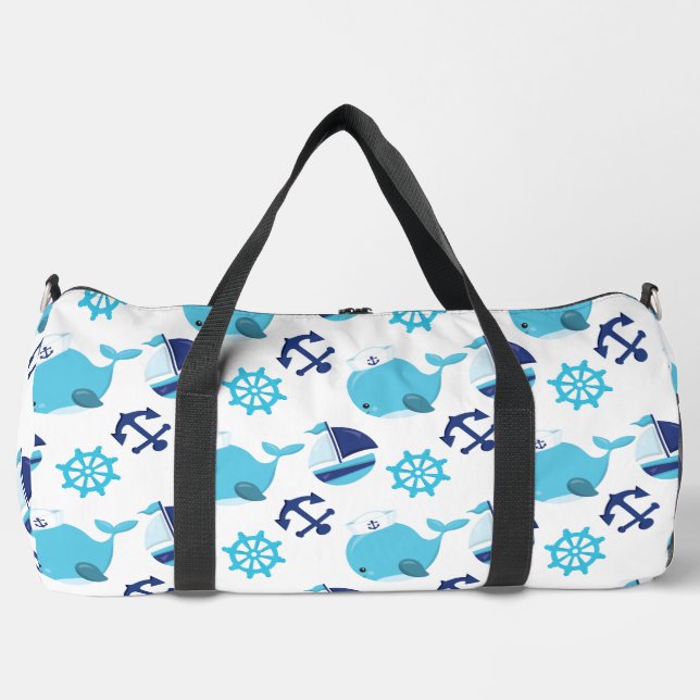 Bolso De Deporte Grande Patrón de ballenas, ballenas ricas, ballenas azule (Anverso)