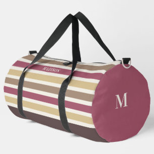 Bolso De Deporte Grande Patrón de bandas retro de monograma y nombre perso