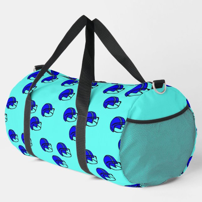 Bolso De Deporte Grande Patrón de casco de fútbol americano azul (Esquina derecha)
