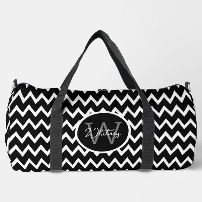 Bolso De Deporte Grande Patrón De Chevron Negro Y Blanco Monogramado Grand (Anverso)