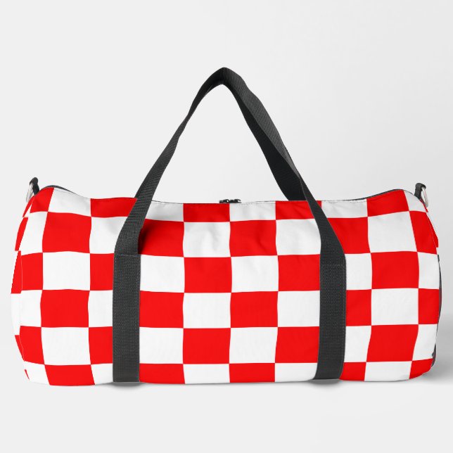 Bolso De Deporte Grande Patrón de comprobación de blanco rojo (Anverso)