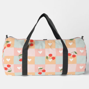 Bolso De Deporte Grande Patrón de cuadros de cereza pastel y corazón