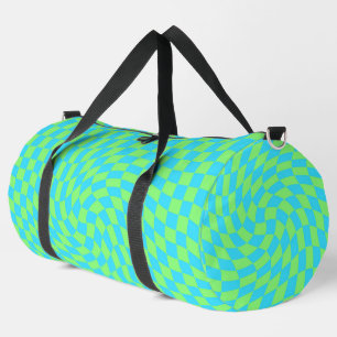 Bolso De Deporte Grande Patrón de cuadros deformados azul claro y verde mo
