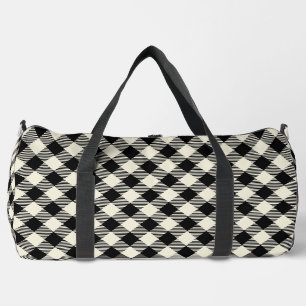 Bolso De Deporte Grande Patrón de cuadros escoceses gingham diagonal negro