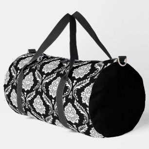 Bolso De Deporte Grande Patrón de Damasco Rococó Blanco sobre Negro