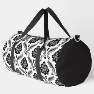 Bolso De Deporte Grande Patrón de Damasco Rococó Gris Negro Blanco