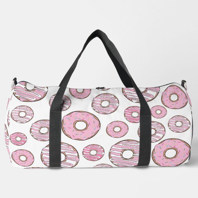 Bolso De Deporte Grande Patrón De Donuts, Donuts Rosados, Espolvorines (Anverso)