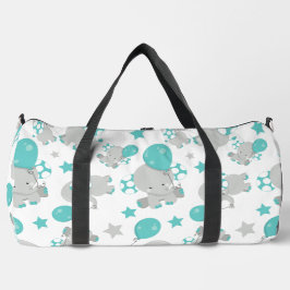 Bolso De Deporte Grande Patrón de Elefantes, Elefantes Cutos - Gris Azul