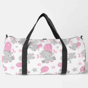 Bolso De Deporte Grande Patrón de Elefantes, Elefantes Cutos - Gris Rosa