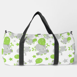Bolso De Deporte Grande Patrón de Elefantes, Elefantes Cutos - Gris Verde