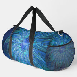 Bolso De Deporte Grande Patrón de fantasía de flor azul, arte fractal abst