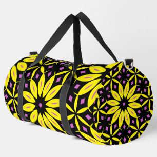 Bolso De Deporte Grande Patrón de flor retro geométrico negrita amarillo