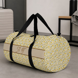 Bolso De Deporte Grande Patrón de flores silvestres amarillas monograma no