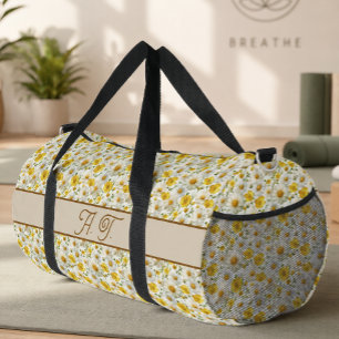 Bolso De Deporte Grande Patrón de flores silvestres amarillas monograma no