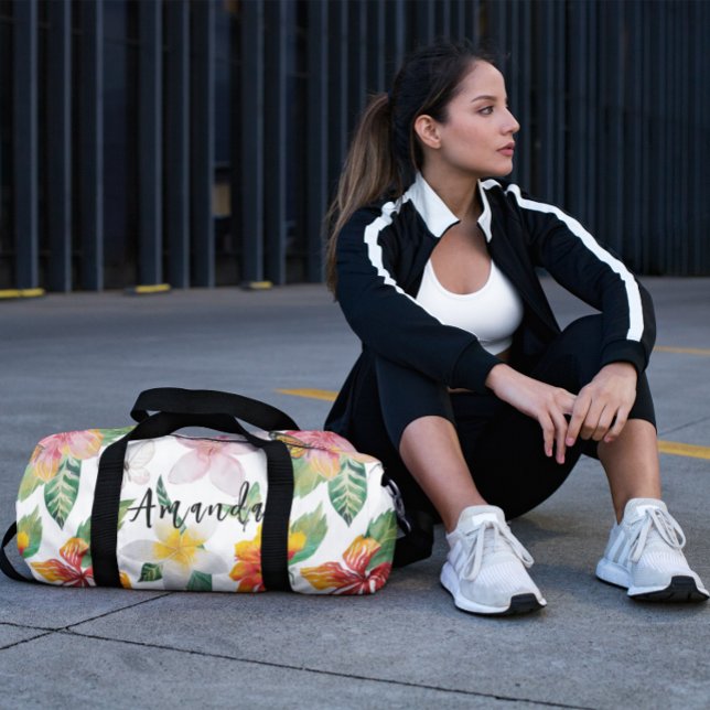 Bolso De Deporte Grande Patrón de flores tropicales de color de agua perso (Subido por el creador)