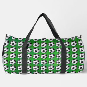 Bolso De Deporte Grande Patrón de fútbol sobre verde