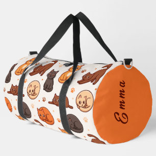 Bolso De Deporte Grande Patrón de gatos lindos con nombre de monograma per