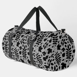 Bolso De Deporte Grande Patrón de hojas caídas negro sobre gris