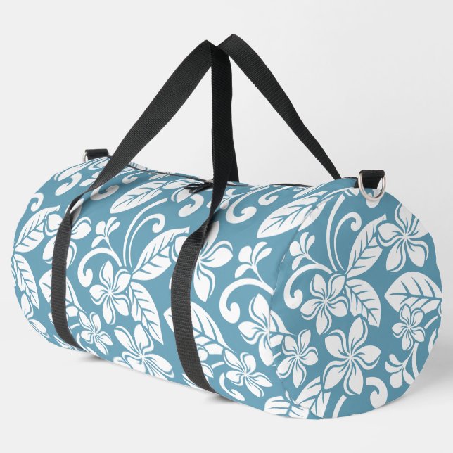 BOLSO DE DEPORTE GRANDE PATRÓN DE LA ISLA PLUMERIA EN AZUL ESLADO (Esquina izquierda)