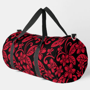 BOLSO DE DEPORTE GRANDE PATRÓN DE LA ISLA PLUMERIA EN NEGRO/ROJO