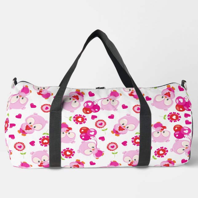 Bolso De Deporte Grande Patrón De Lechuzas, Lechuzas Cutas, Lechuzas Rosad (Anverso)