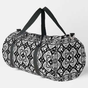 Bolso De Deporte Grande Patrón de mosaico árabe negro y blanco