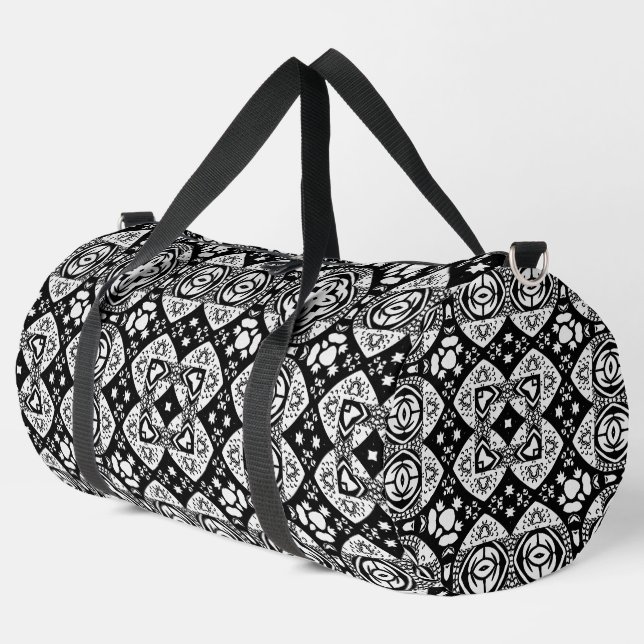 Bolso De Deporte Grande Patrón de mosaico árabe negro y blanco (Esquina izquierda)