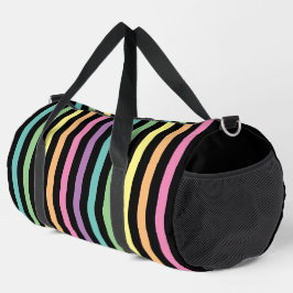 Bolso De Deporte Grande Patrón de rayas de arcoiris pastel en negro