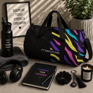 Bolso De Deporte Grande Patrón de rayas de cebra coloridas