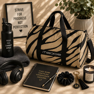 Bolso De Deporte Grande Patrón de rayas de cebra doradas
