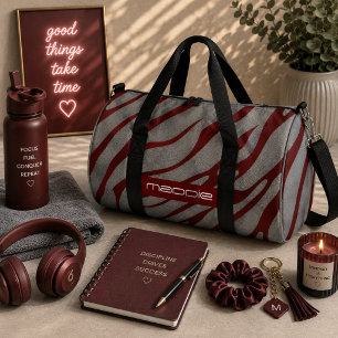 Bolso De Deporte Grande Patrón de rayas de cebra gris metálico