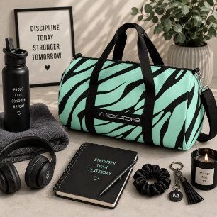 Bolso De Deporte Grande Patrón de rayas de cebra verde menta
