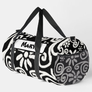 Bolso De Deporte Grande Patrón de Swirls Floral en blanco negro personaliz