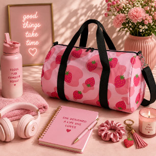 Bolso De Deporte Grande patrón de vaca de fresa kawaii