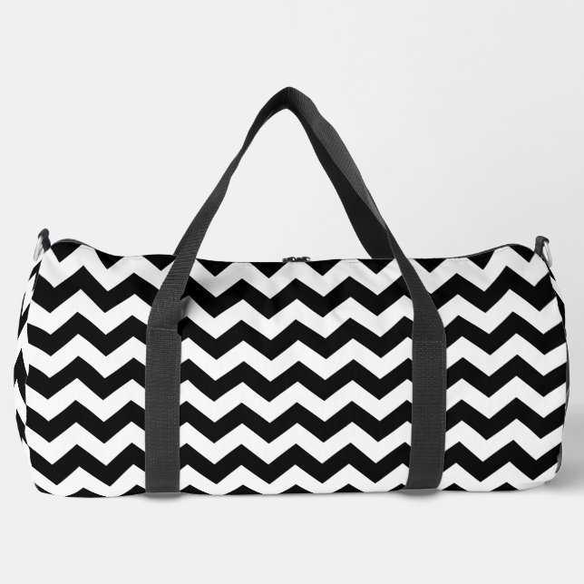 Bolso De Deporte Grande Patrón de zigzag negro y blanco, patrón de chevron (Anverso)