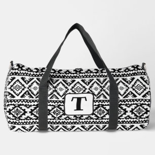 Bolso De Deporte Grande Patrón étnico blanco negro boho 4