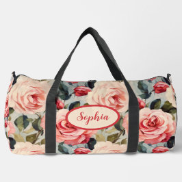 Bolso De Deporte Grande Patrón floral de rosas rosadas y rojas