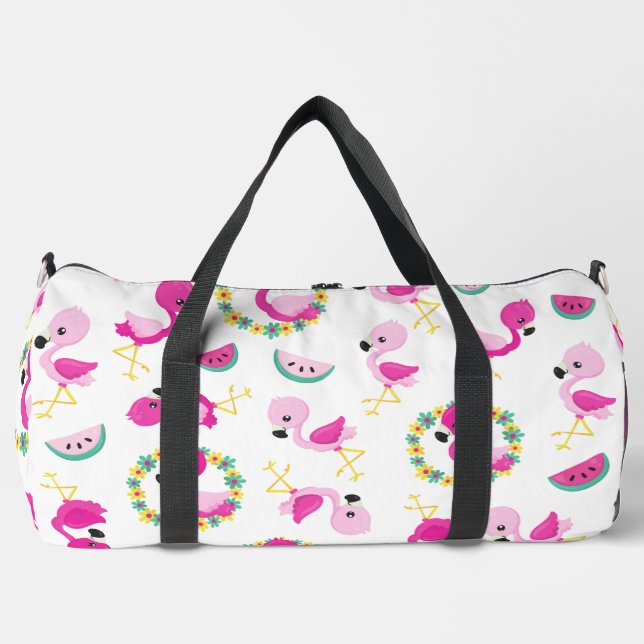 Bolso De Deporte Grande Patrón tropical, flamencos, sandías, flores (Anverso)