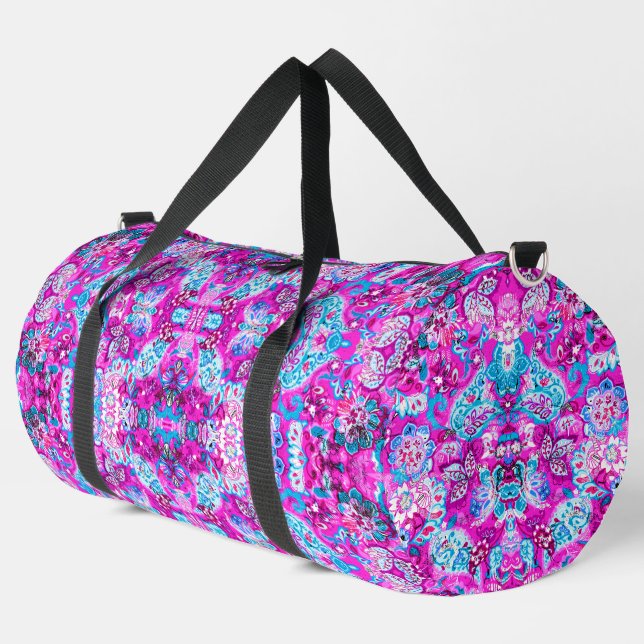 Bolso De Deporte Grande Patrones de flores rosadas azules (Esquina izquierda)