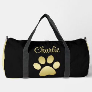 Bolso De Deporte Grande Paw dorada de perro brillante sobre fondo negro